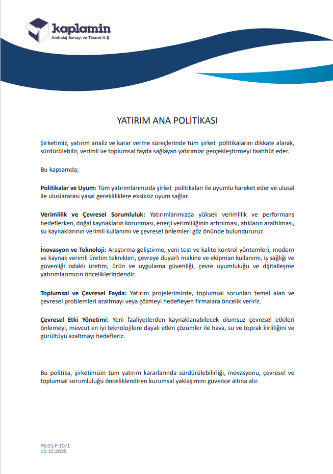 YATIRIM ANA POLİTİKASI