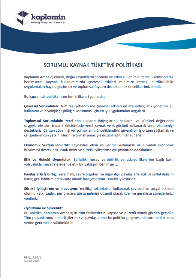 SORUMLU KAYNAK TÜKETİMİ POLİTİKASI