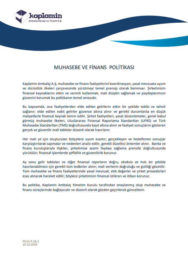 MUHASEBE VE FİNANS POLİTİKASI