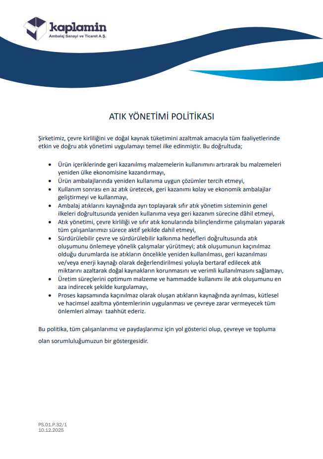 ATIK YÖNETİMİ POLİTİKASI