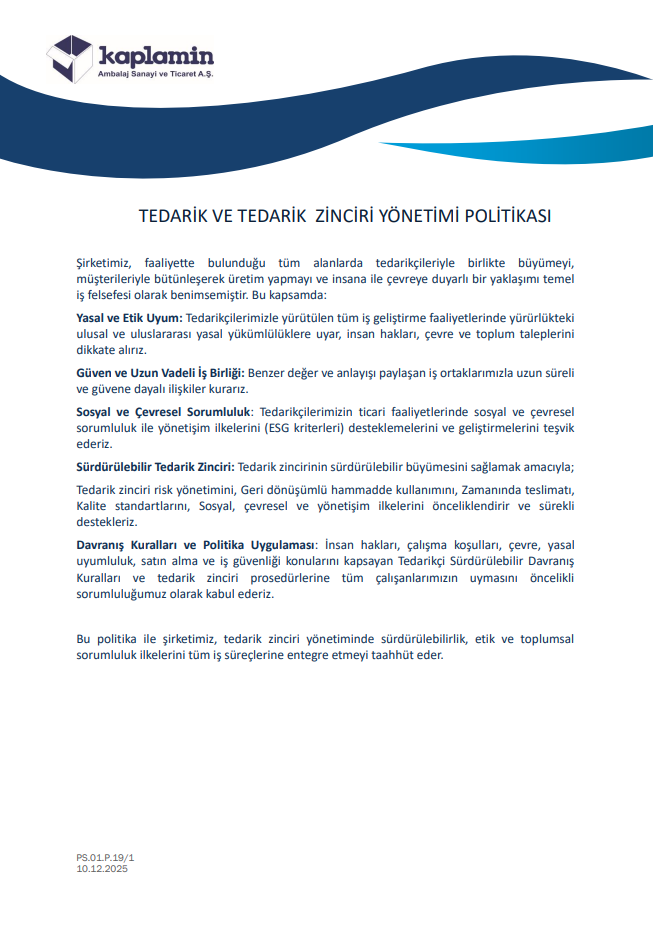 TEDARİK VE TEDARİK ZİNCİRİ POLİTİKASI