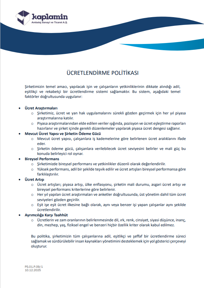 ÜCRETLENDİRME POLİTİKASI